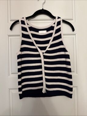 LC Lauren Conrad Navy and White Striped Knit Tank